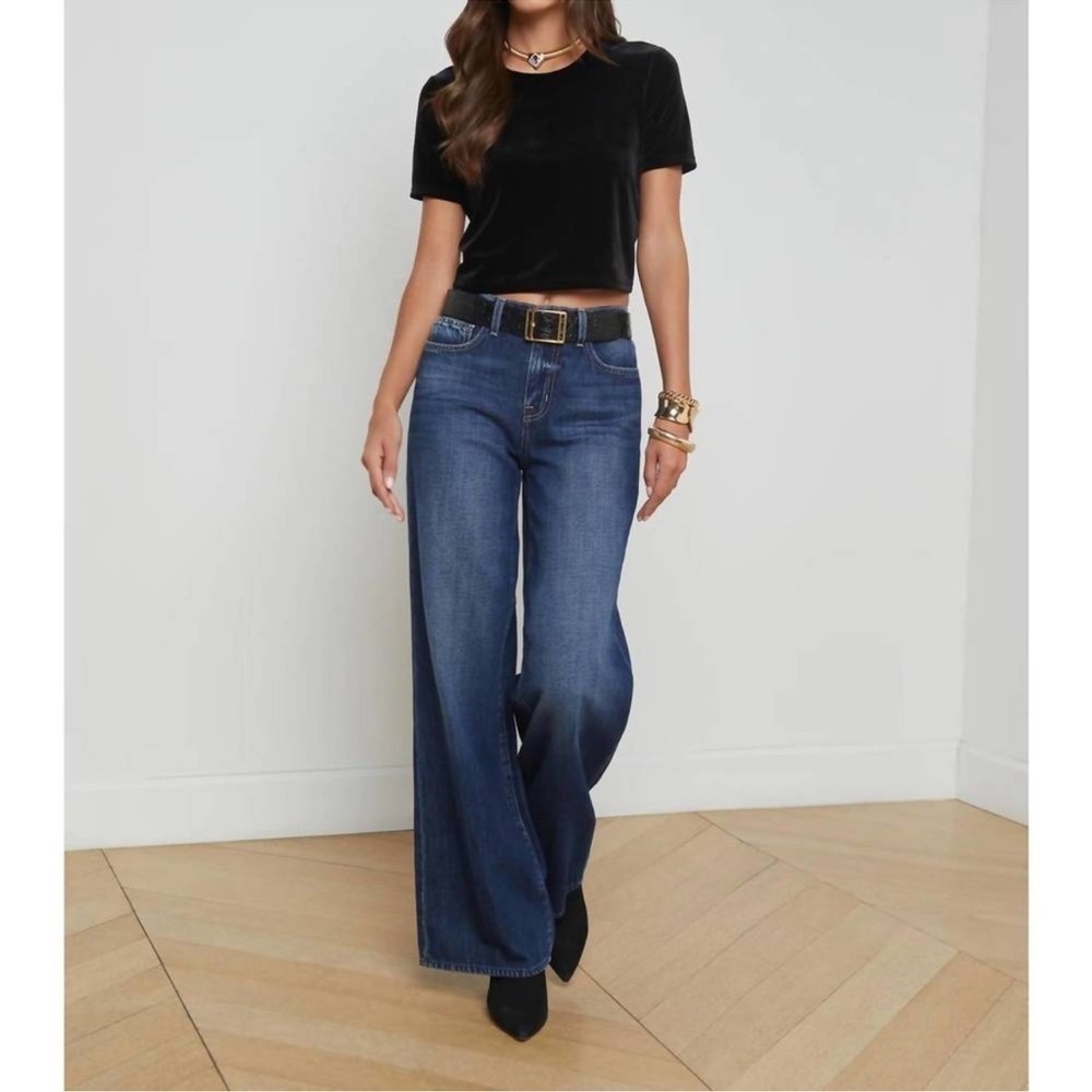 L’agence Donna Black Velvet Crop Top Excellent Size L